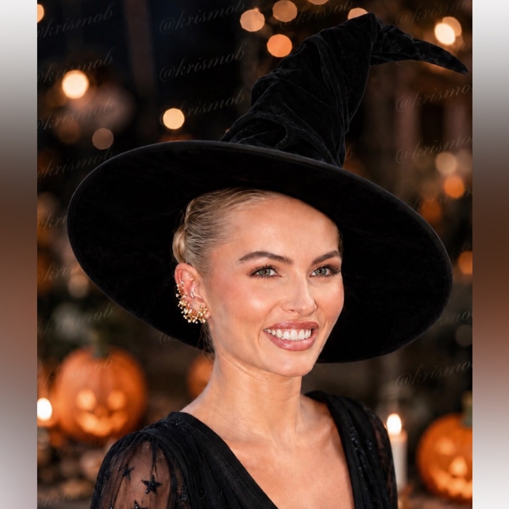 Velvet Shapeable Wide Brim Witch Hat | Black Halloween Costume Hat